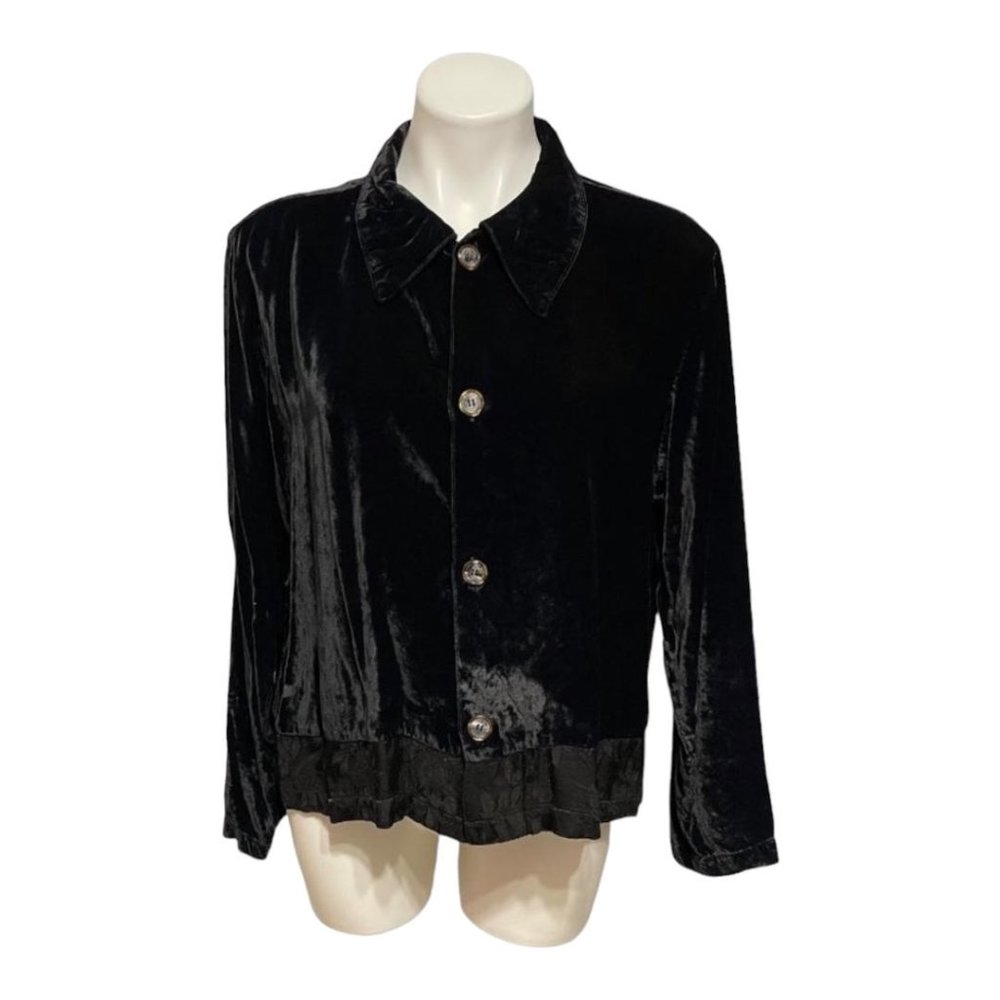 CP Shades Small Black Button Front Velvet Jacket Blazer - Picture 2 of 6